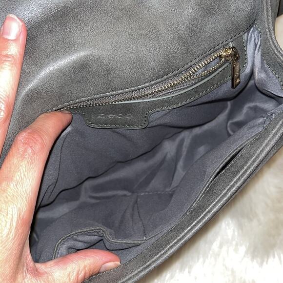 BEBE Grey Chain Shoulder Bag Gold Accents - Picture 8 of 8